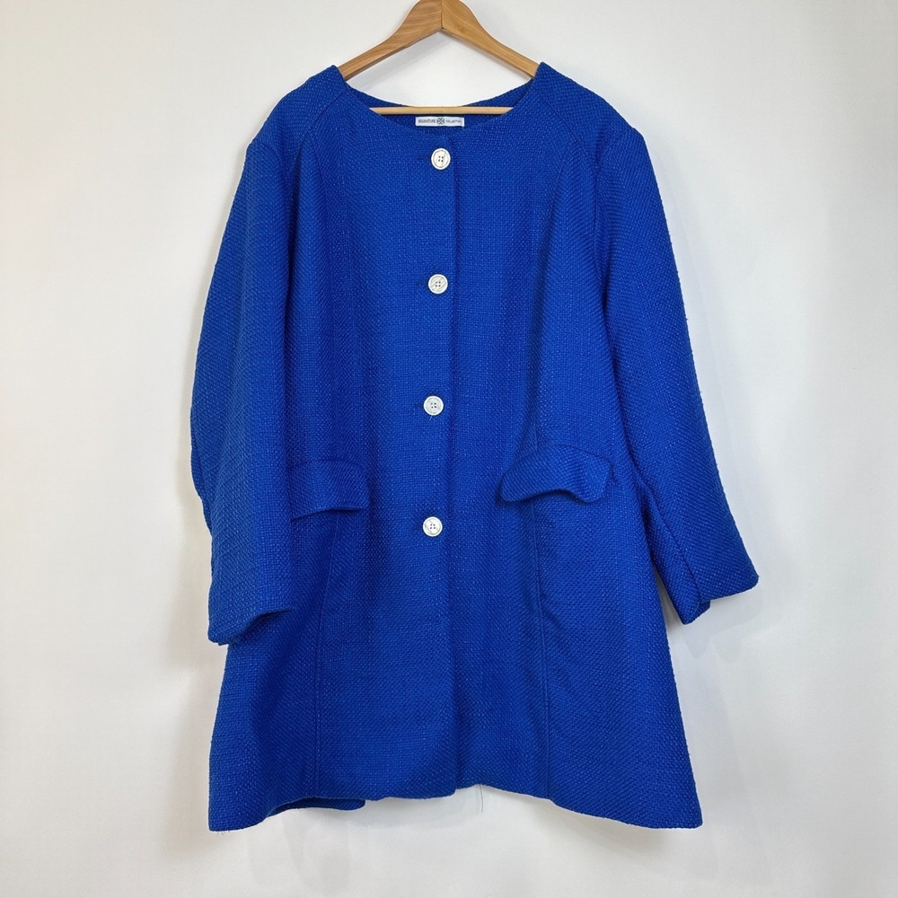 Signature‎ Collection Long Coat Womens 3X Cobalt Blue Textured Mod Retro Artsy